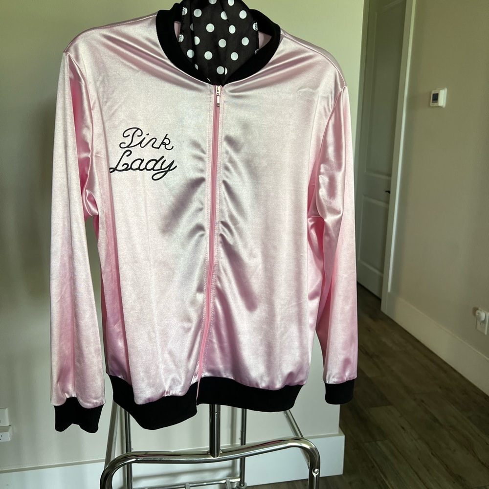 Pink Satin Jacket with Black Trim
